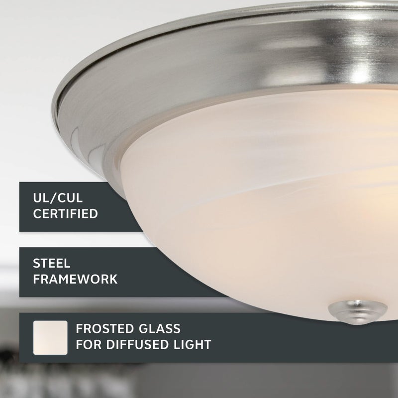 DESIGNERS FOUNTAIN Reedley 2-Lights Flush Mount Ceiling Light, 13 Inch Lighting Fixture for Kitchen, Bedroom, Bathroom, and Hallway, White Alabaster Glass, Satin Platinum, 1257M-SP-AL - Image 3